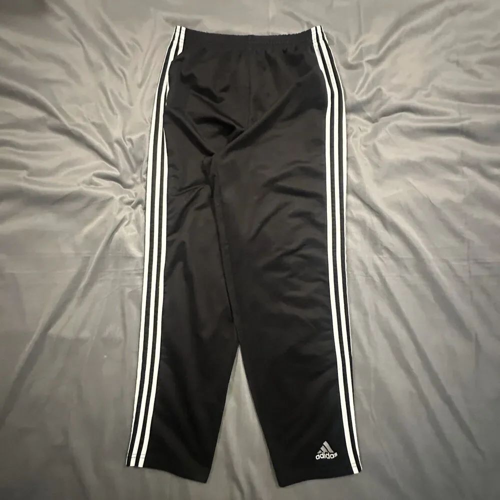 Vintage 90s Adidas Track Pants Mens Medium Button Snap Retro Black Made in USA